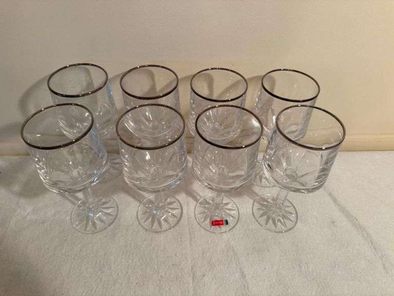 Set of 8 Fostoria Silver Rim Stemmed Glasses