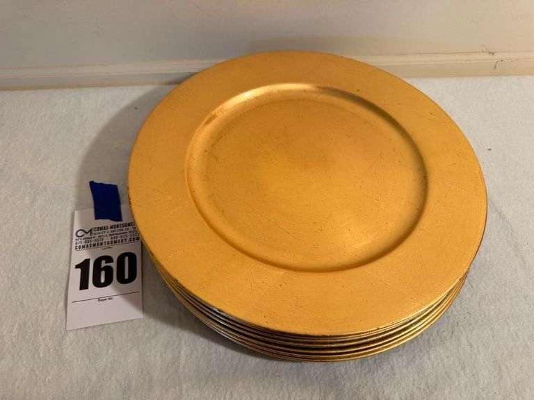 Set of 8 Florentine Metallic Gold Leaf Charger Plates