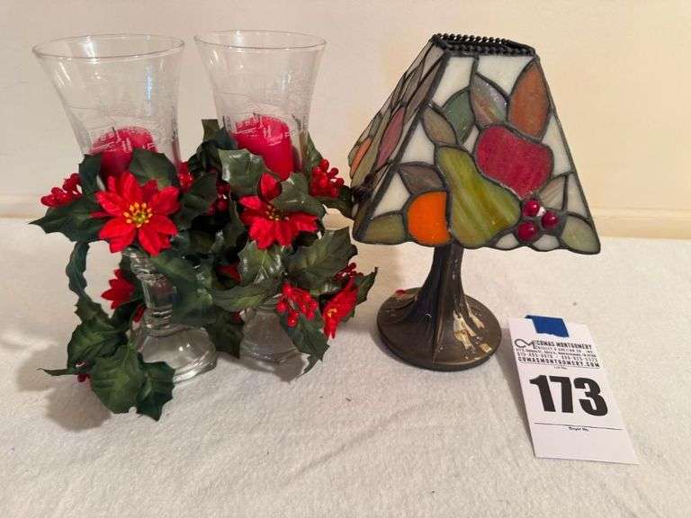 Stained Glass Lamp with Candle Holder Centerpiece