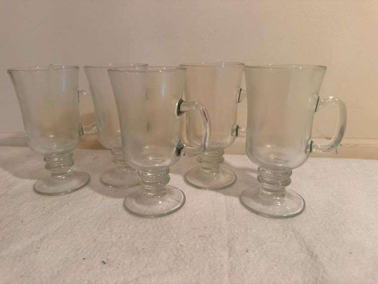 Set of 5 Clear Glass Irish Coffee Mugs