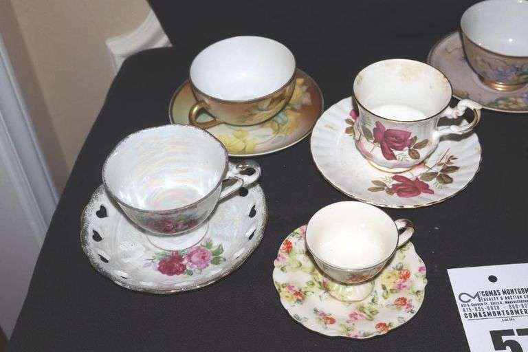 Variety of Vintage China Tea Cups and Saucers with flower theme