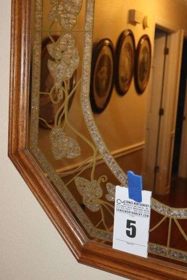 Octagon Vintage Windsor Art Mirror with Etched Floral Design    35"x28"