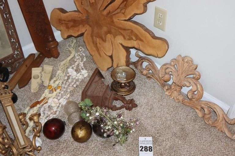Variety of Decorative Items; Wood Display, Plastic Ceramic (Plant stand, Candle holders, Mirror, etc.)