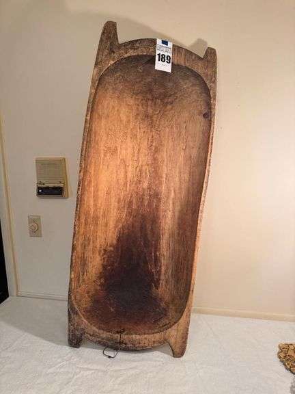 Large Hand-Carved Wooden Dough Bowl