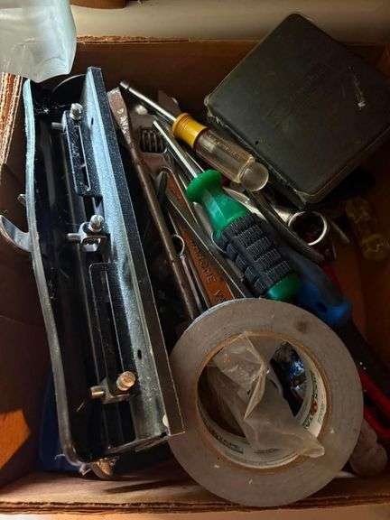 Box Lot of Assorted Hand Tools and Hardware