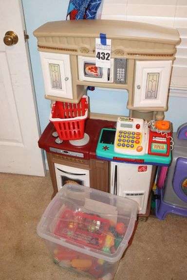 Kitchen Playset, Cash Register, & Tub of additional Play Food image