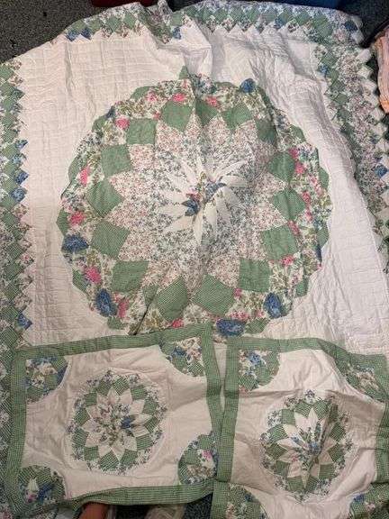 Floral and Green Check Patchwork Quilt
