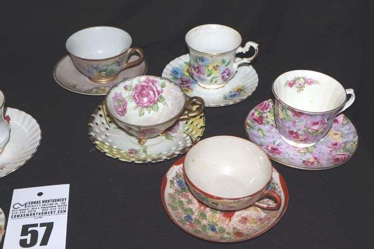 Variety of Vintage China Tea Cups and Saucers with flower theme