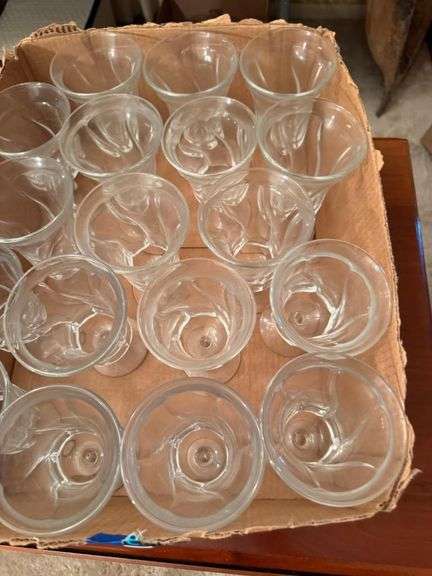 Lot of Clear Glass Footed Dessert Cups or Goblets - Box of Approx. 20