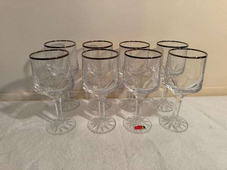 Set of 8 Fostoria Silver Rim Stemmed Glasses