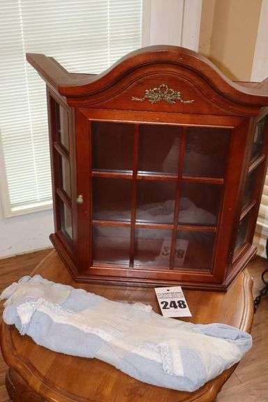 Wood Wall Display Cabinet with glass shelved and glass front   23"x24"x9"