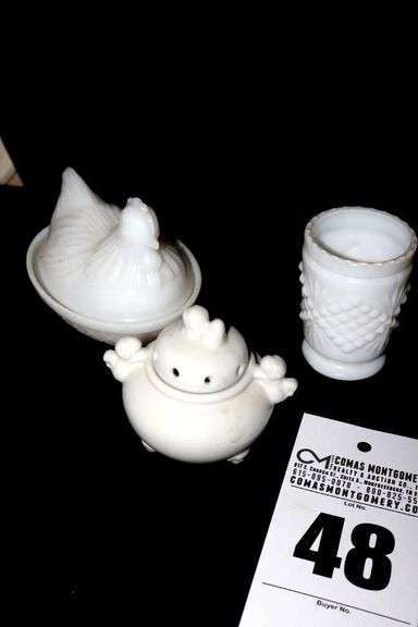 Variety of Vintage items: 2 Hen on Nest Candy Dishes (2 sizes), Swans, etc.