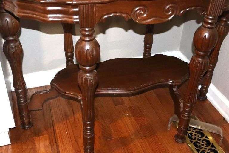 Antique Wood Side Table with bottom Shelf     28"x37"x21"