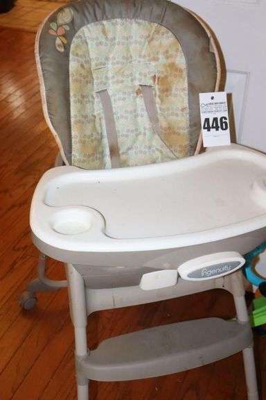 Variety of Kid Items: High Chair (needs a good cleaning), Seat, Toys, Jumpy Swing, Books, Etc.