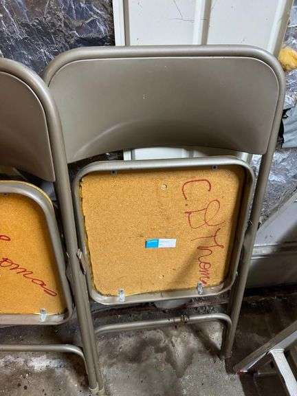 Pair of Metal Folding Chairs with Named Backs