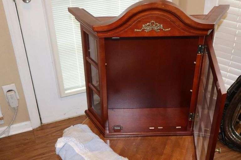 Wood Wall Display Cabinet with glass shelved and glass front   23"x24"x9"