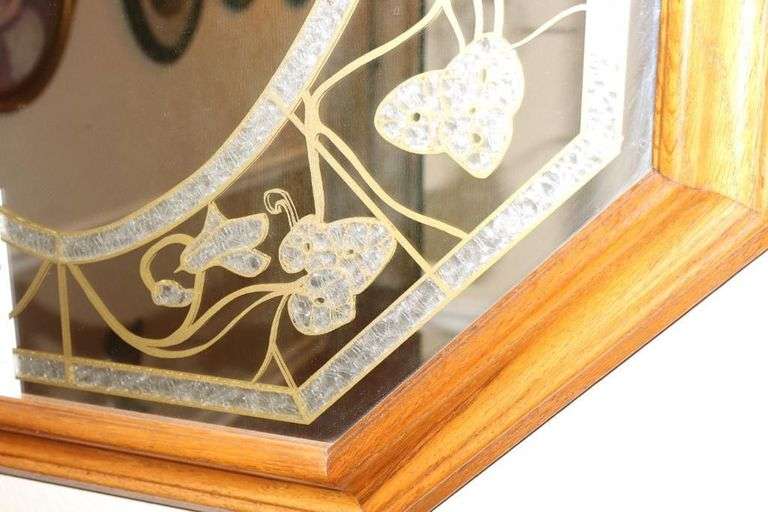Octagon Vintage Windsor Art Mirror with Etched Floral Design    35"x28"