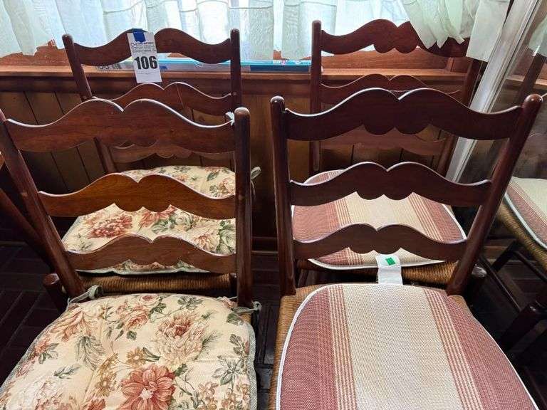 Set of Four Ladder Back Dining Chairs