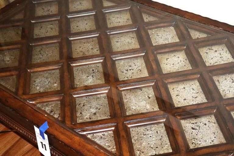 Wood Glass Top Coffee Table with decorative tiles   20"x49"x31"