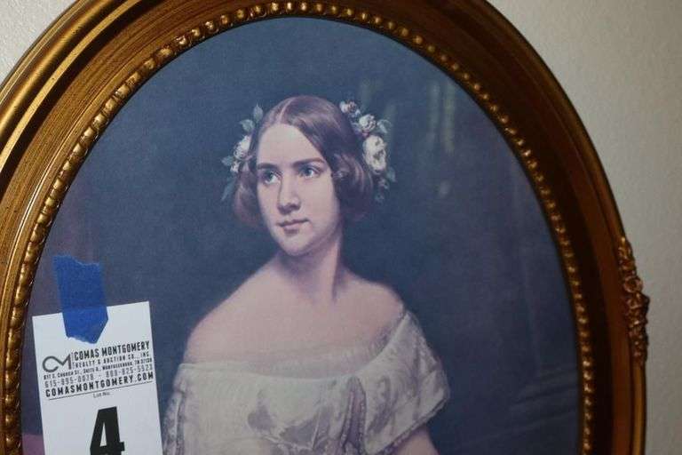 Vintage Jenny Lind Lithograph Portrait in Oval Frame   24"x20"