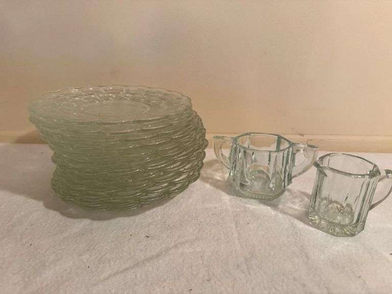 Pressed Glass Dessert Set with Plates and Sugar/Creamer