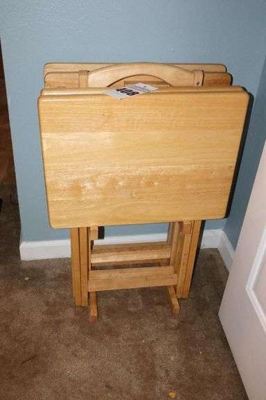 Set of 4 Wood TV Trays on Stand 25"x19"x15" image