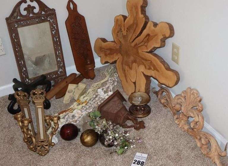 Variety of Decorative Items; Wood Display, Plastic Ceramic (Plant stand, Candle holders, Mirror, etc.)