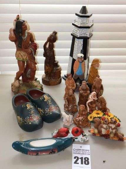 Variety of Decorative items: Wood Ceramic, Pottery, (lighthouse, sea men, Indian, Dutch Shoes, etc.)