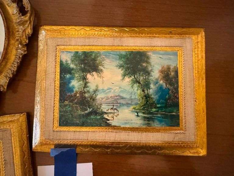 Collection of Framed Art and Gilt Mirror