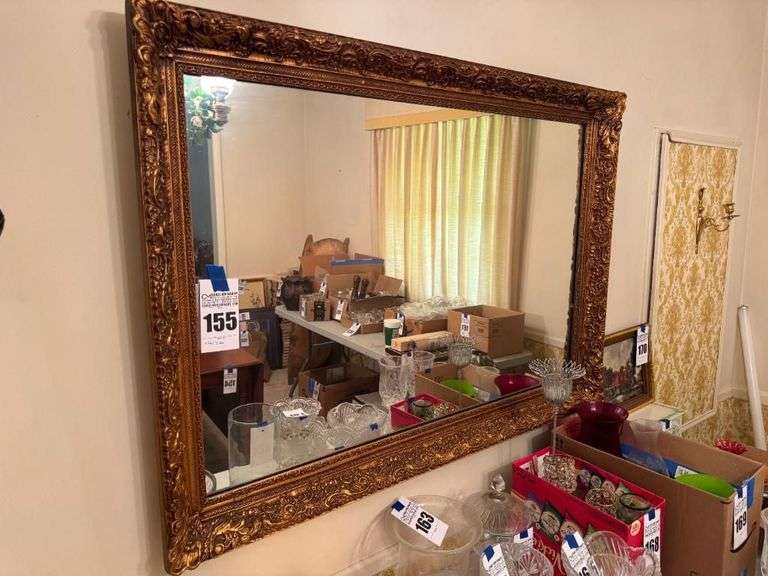 Large Ornate Gold Tone Framed Wall Mirror - 48"x34"