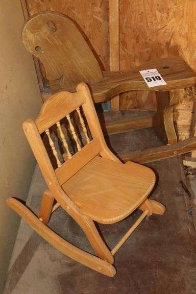 2 Wood Items: Rocking Horse & Kid/Doll Size Folding Rocking Chair image