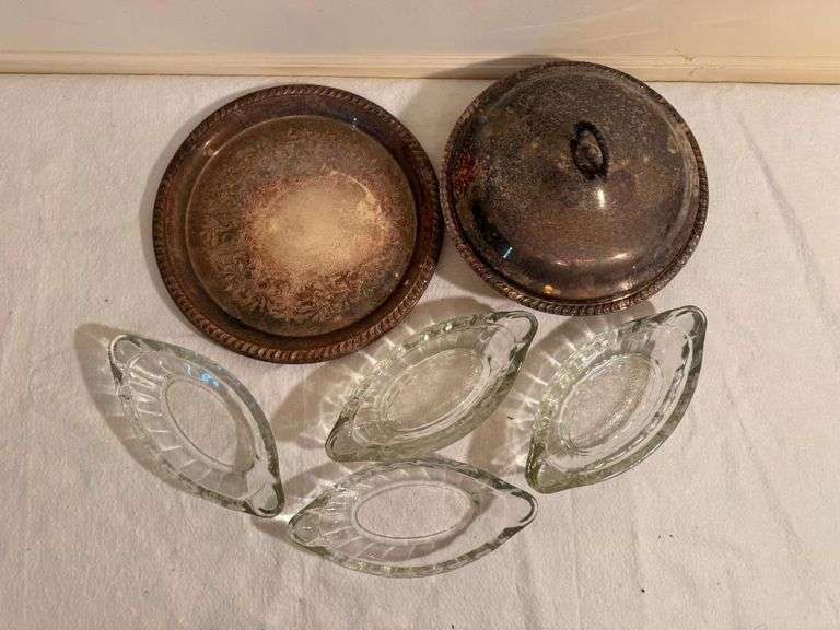 Silver Plated Serving Set with Glass Bowls