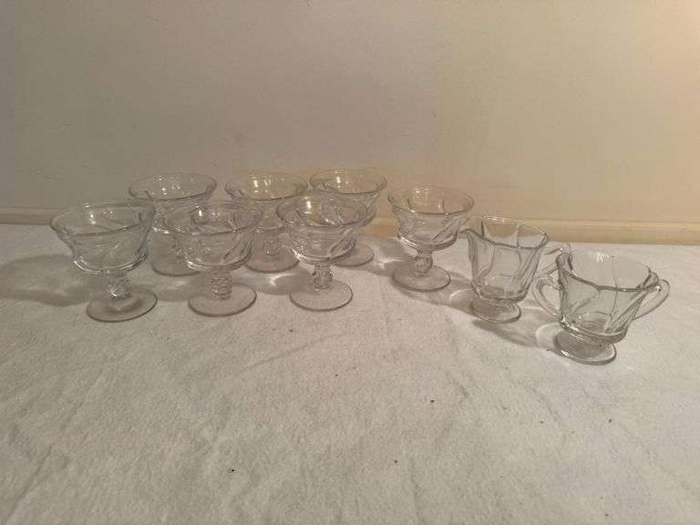 Pressed Glass Dessert Set - Footed Bowls and Creamers