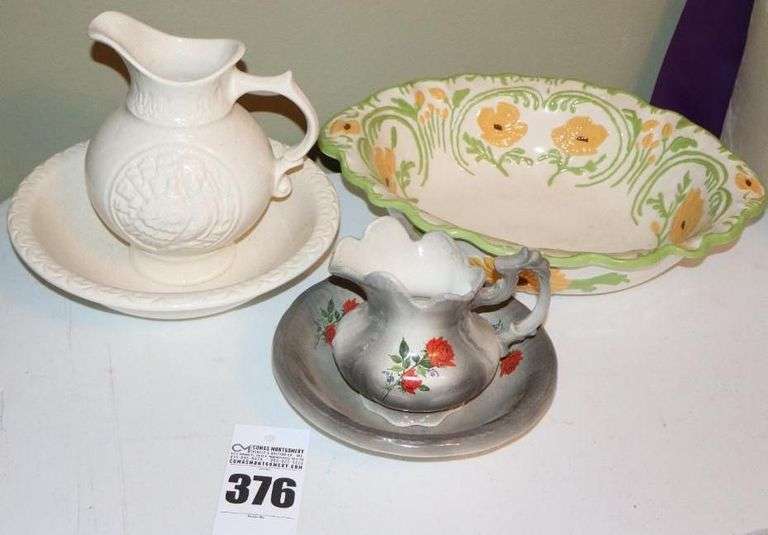 2 Porcelain/Ceramic Wash Bowls Pitcher sets & Additional Bowl