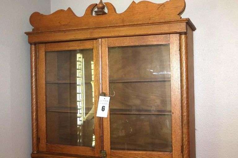 Antique Wood Secretary Desk with Top Glass Doors and inside shelves - Fold down Desk with inside cubbies and space - 3 Bottom Drawers     84"x40"x 17" closed  ( 30" open)                        **Buyer need to bring help to remove