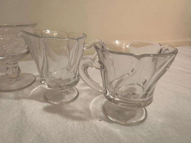 Pressed Glass Dessert Set - Footed Bowls and Creamers
