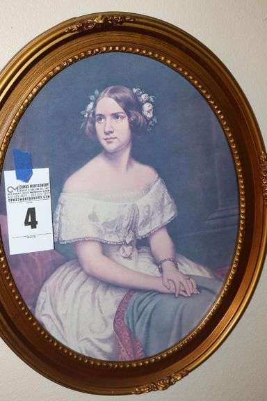 Vintage Jenny Lind Lithograph Portrait in Oval Frame   24"x20"