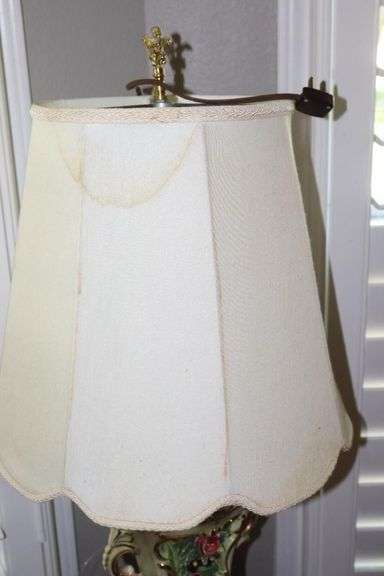 Vintage Victorian Porcelain "Corday" Style Table Lamp with Flowers (gold tone trim)  with shade     35"x14"                                         **Matches Lot #22
