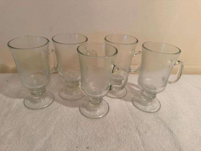 Set of 5 Clear Glass Irish Coffee Mugs