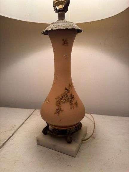 Floral Decorated Table Lamp with Marble Style Base