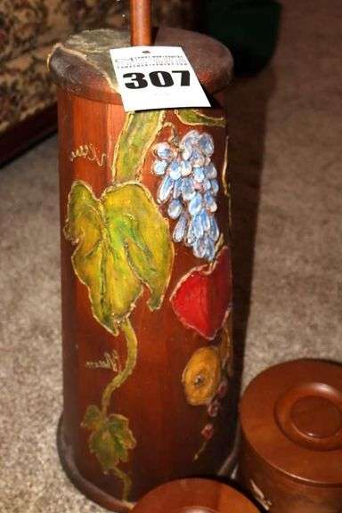 Hand Painted Wood Butter Churn & 4 Piece wood Canister Set