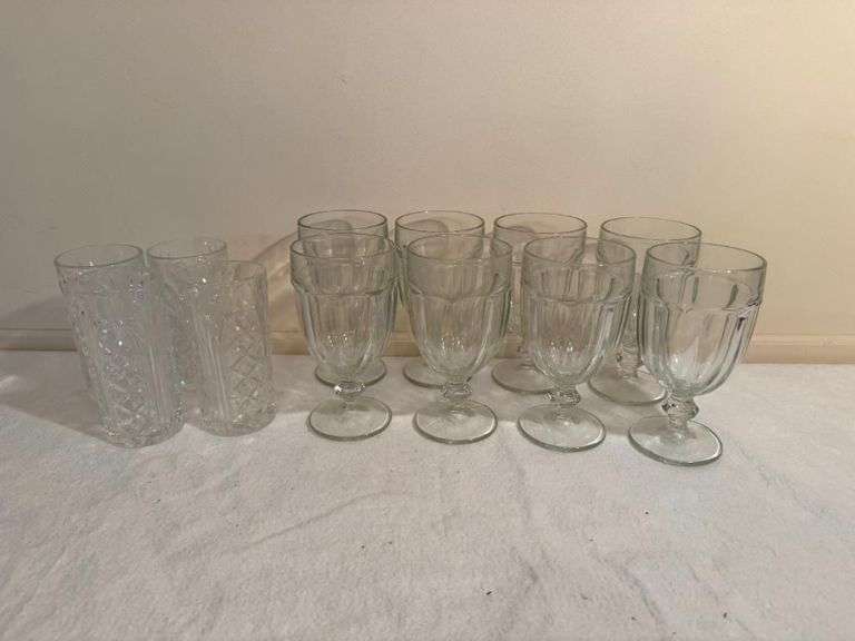 Set of Ten Pressed Glass Drinking Glasses