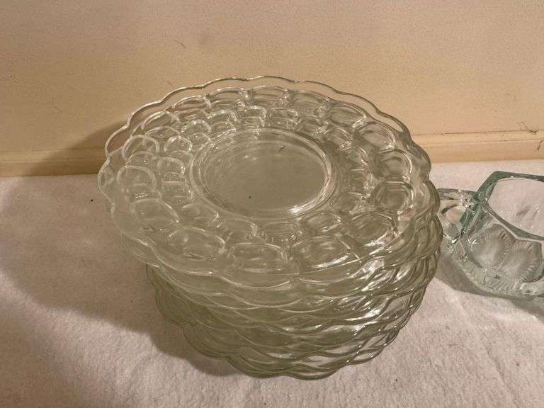 Pressed Glass Dessert Set with Plates and Sugar/Creamer