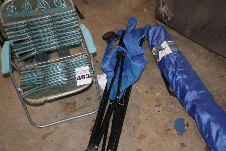 2 Cloth Folding/Traveling Chairs (one in bag) and Folding Kid Chair image