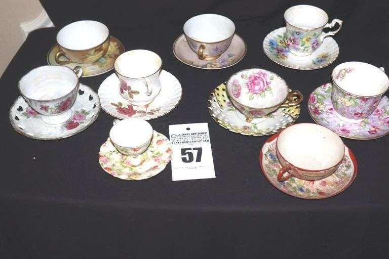 Variety of Vintage China Tea Cups and Saucers with flower theme
