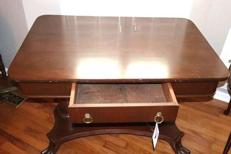 Antique Solid Wood Library Table with 2 front drawers and bottom shelf   29"x40"x27"