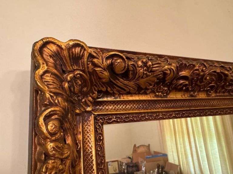 Large Ornate Gold Tone Framed Wall Mirror - 48"x34"