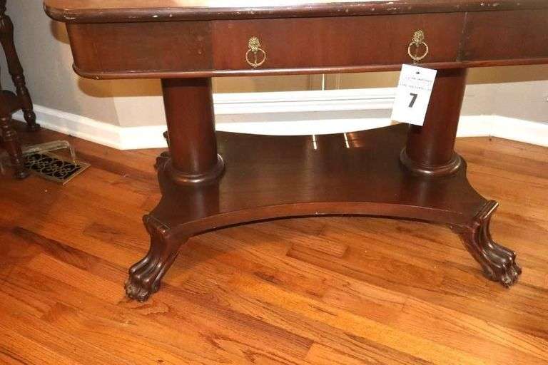 Antique Solid Wood Library Table with 2 front drawers and bottom shelf   29"x40"x27"