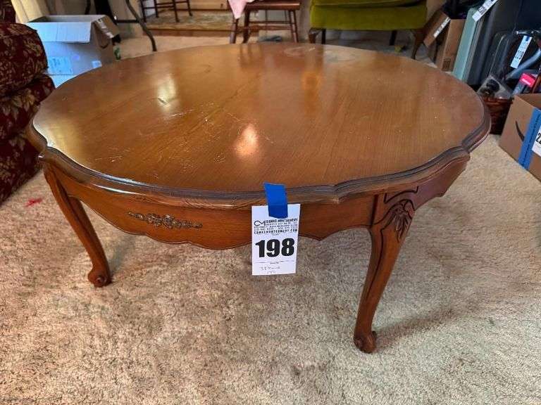 Round Wood Coffee Table with Decorative Trim