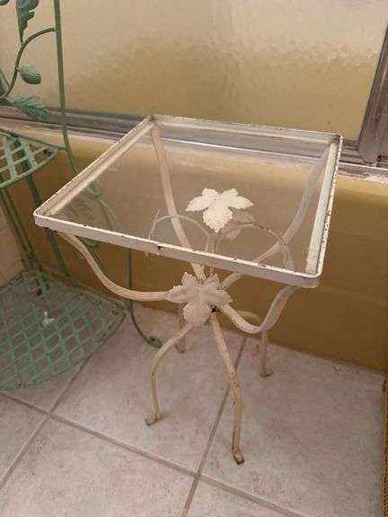 Metal Plant Stand and Small Glass Top Table